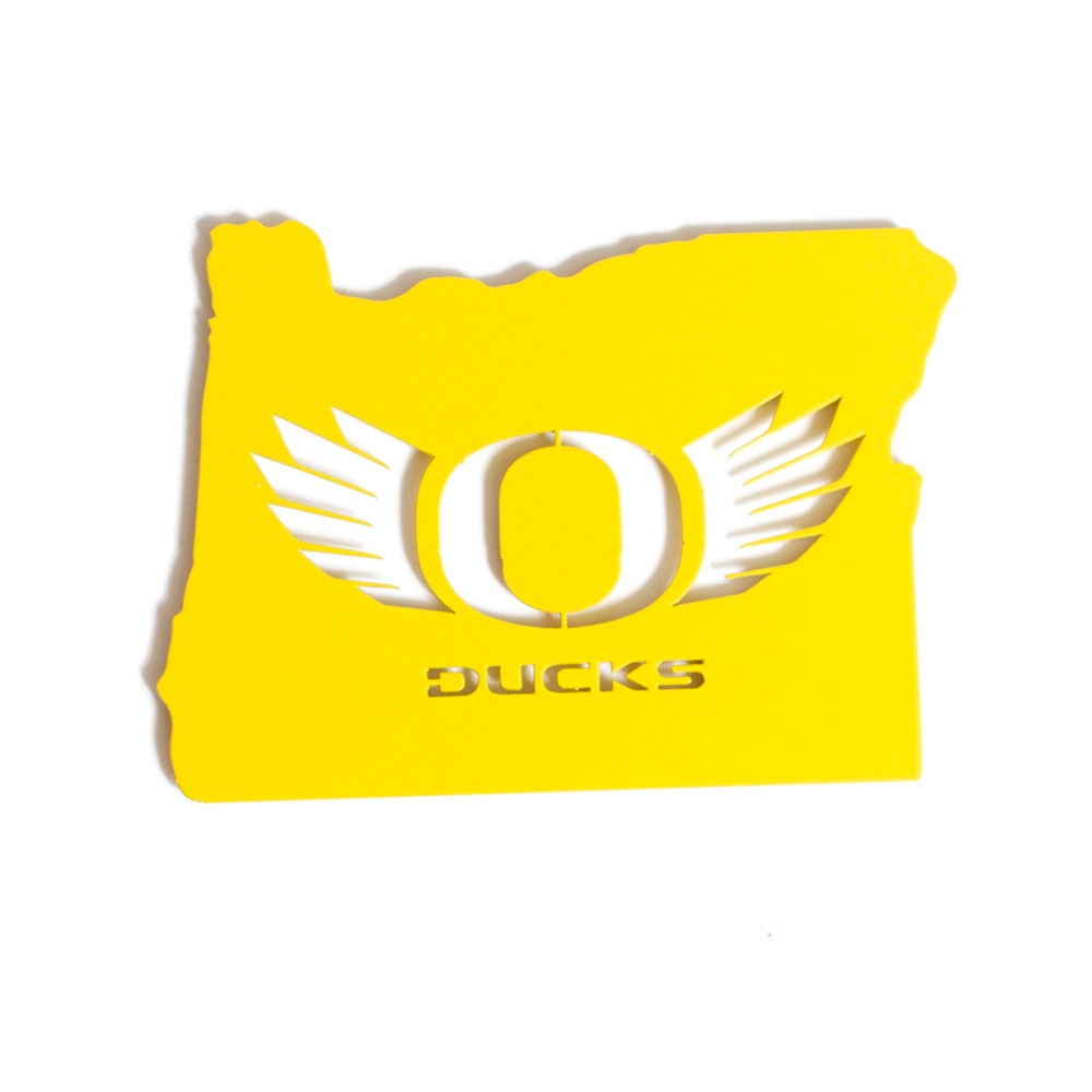 Classic Oregon O, O Wings, Metal, Powder Coated, Magnet, State of Oregon, Yellow
